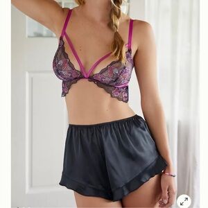 Anthropologie Black Satin Sleep Shorts